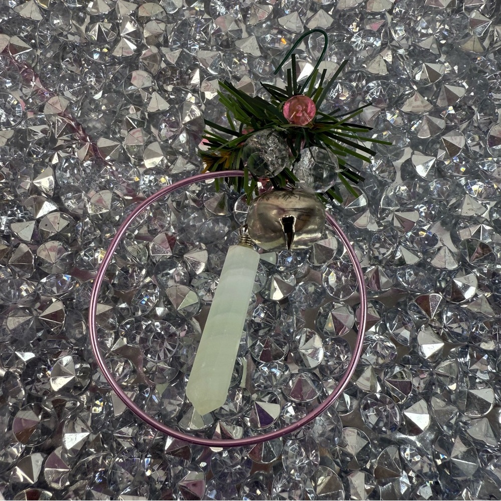 Ornament crystal  healing Pink Hoop Ornament with Frosted Crystal Pendant